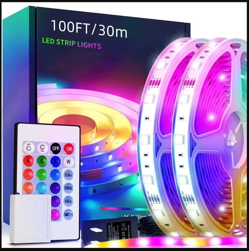 200FT Bluetooth RGB LED Strip Lights with APP & 24-Key Remote Control