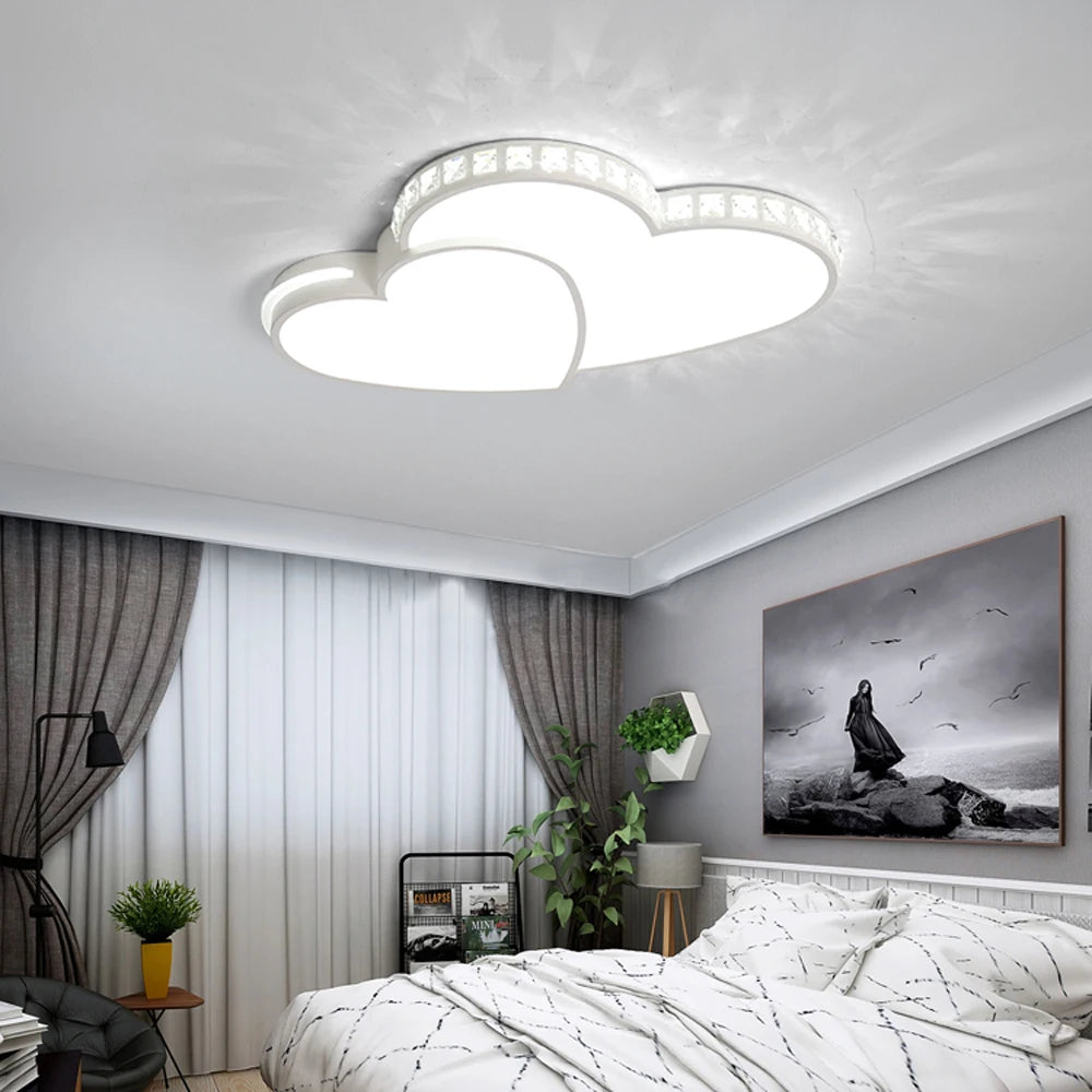 Modern Heart-Shaped LED Ceiling Light with Crystal Design