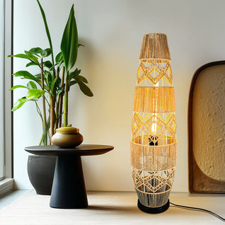 Boho Rattan Floor Lamp with LED Light Bar – Corner Reading Lamp