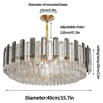 Contemporary Crystal Semi-Flush Ceiling Light with Adjustable Height and E14 LED Support