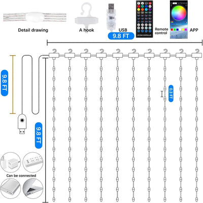 Smart LED Curtain Lights – 3m x 3m, App-Controlled with Music Sync