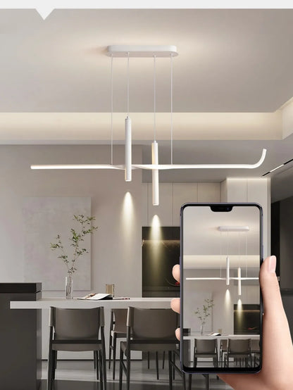 Modern Linear LED Chandelier with Adjustable Spotlights