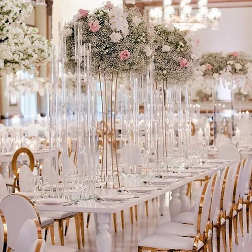 20-Pack Acrylic Wedding Candelabras – 38.5″ Clear 8-Arm Centerpieces