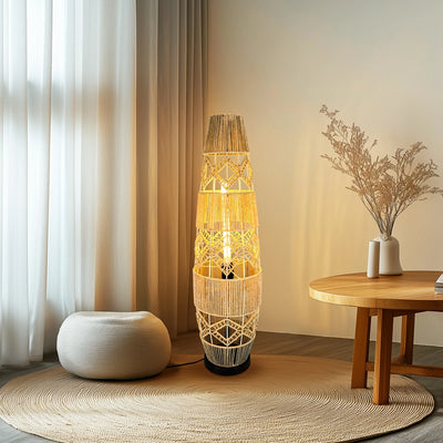 Boho Rattan Floor Lamp with LED Light Bar – Corner Reading Lamp