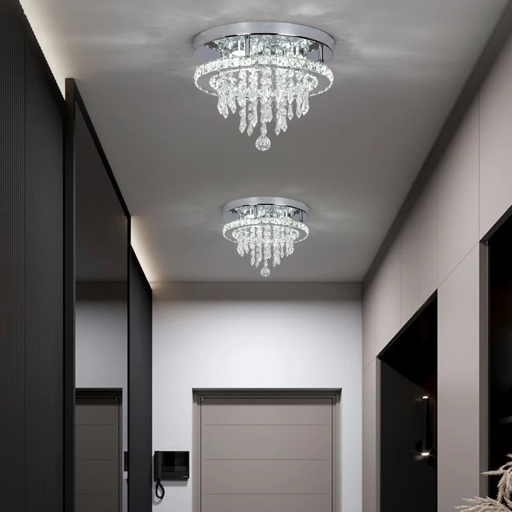 Crystal Flush Mount LED Ceiling Light – Modern Round Chandelier Fixture