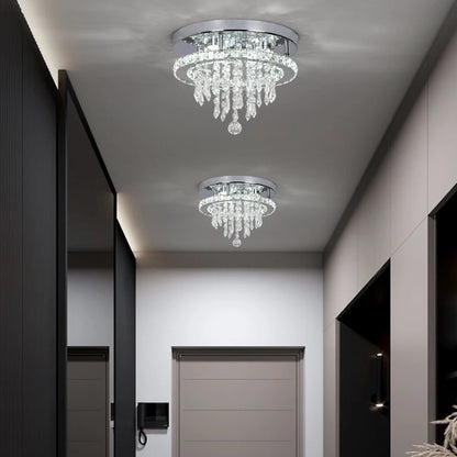 Crystal Flush Mount LED Ceiling Light – Modern Round Chandelier Fixture
