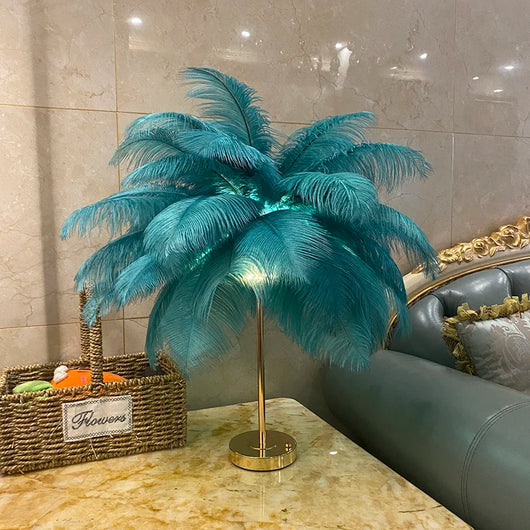 Rechargeable Ostrich Feather LED Table Lamp with Touch Control for Bedroom, Bedside &amp; Modern Home Décor