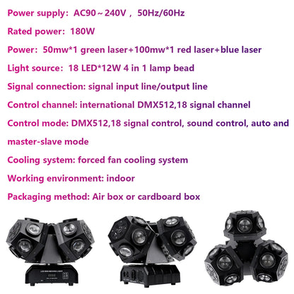180W Triple-Head RGBW LED Moving Head Beam Light