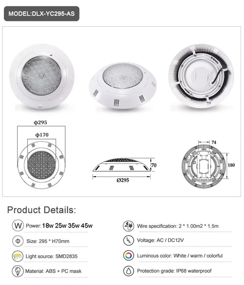 RGB LED Swimming Pool Light – AC12V, IP68 Waterproof