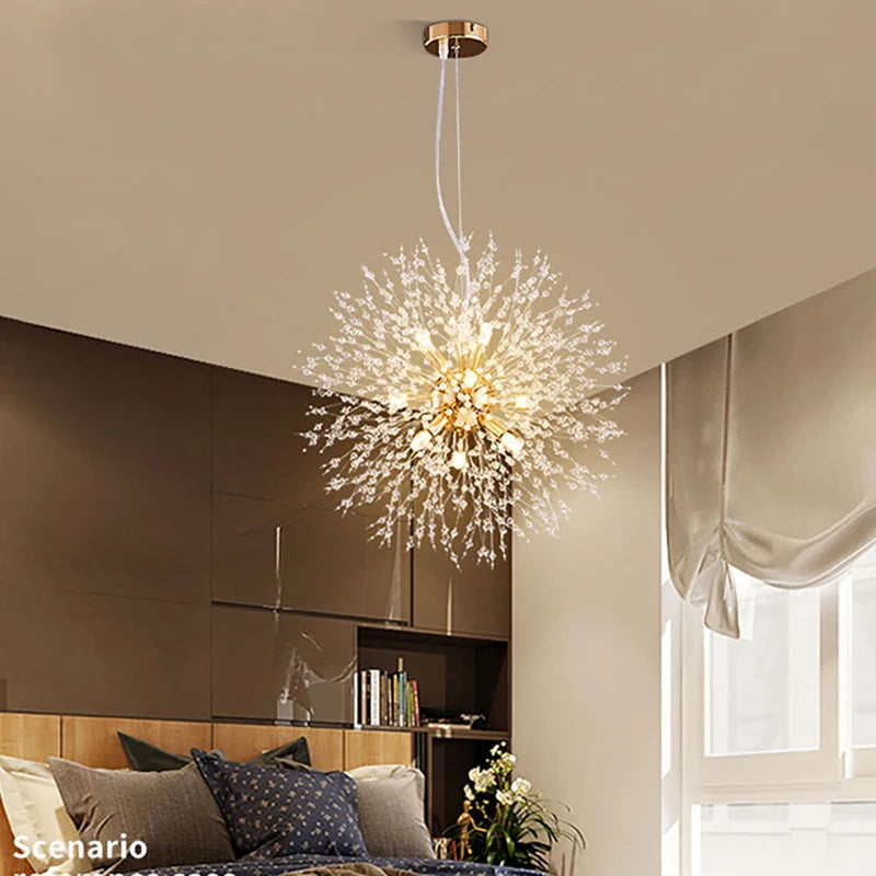 Modern Crystal Fireball LED Pendant Light with Geometric Star Design