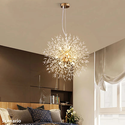 Modern Crystal Fireball LED Pendant Light with Geometric Star Design