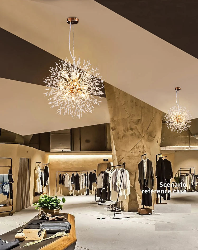 Modern Crystal Fireball LED Pendant Light with Geometric Star Design