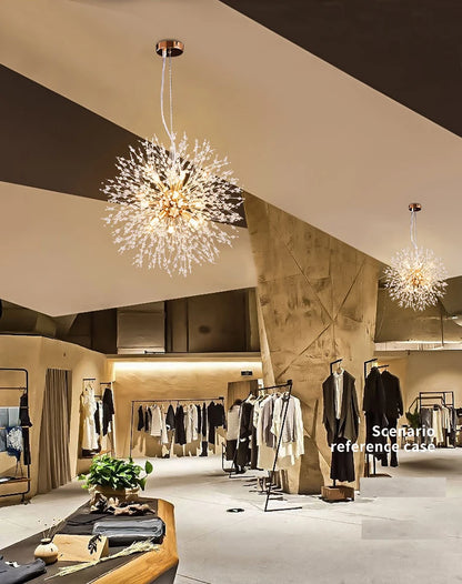 Modern Crystal Fireball LED Pendant Light with Geometric Star Design