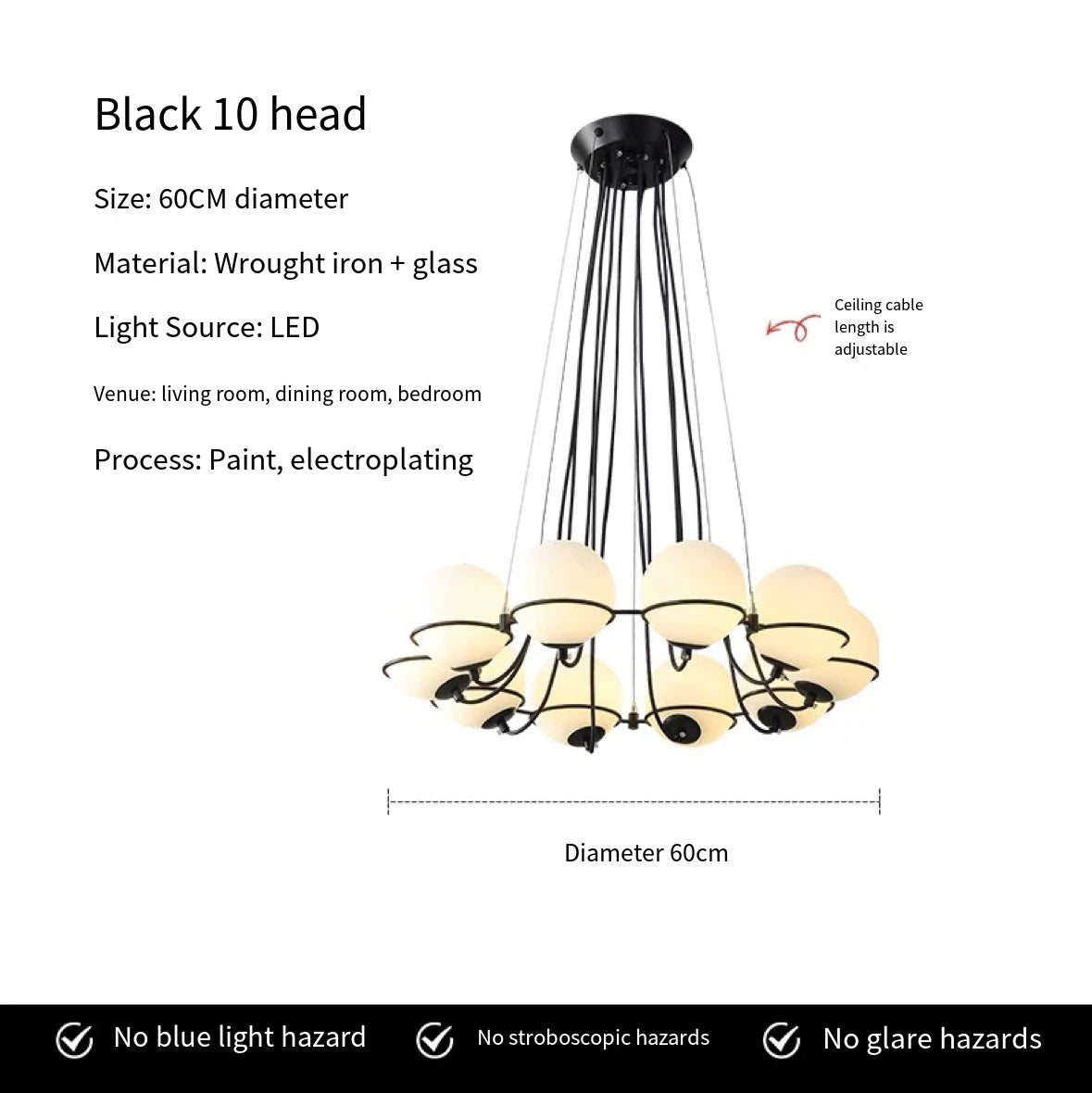 Modern Glass Ball Chandelier with Hand-Blown Spheres and LED Illumination