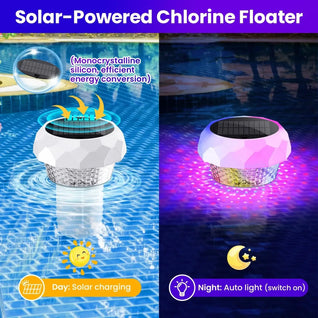 Solar Floating Pool Light with Chlorine Dispenser – RGB LED with Remote