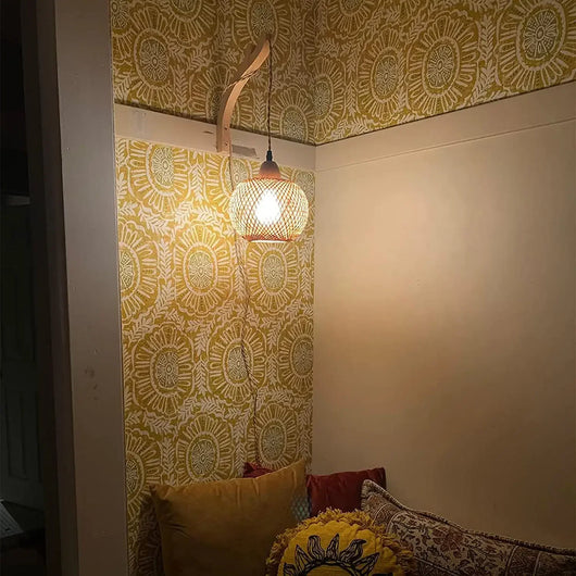 Bamboo Lantern Wall Lamp – Hand-Woven E27 Wicker Light