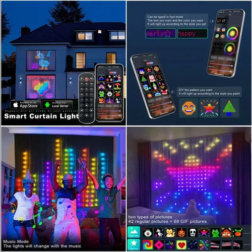 LED Smart Curtain Light RGB Fantasy Color DIY Text Custom Pattern for Windows and Room Decoration