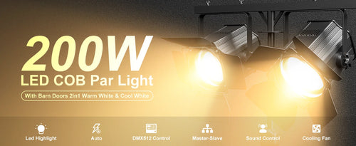 200W Dual-Color COB Par Light – DMX512 Professional Stage Wash