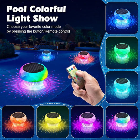 Swimming Pool Lamp Solar Pool Chlorine Floater with Colorful Light Remote Control for Spa Hot Floating Pool Tub Decor Lighting