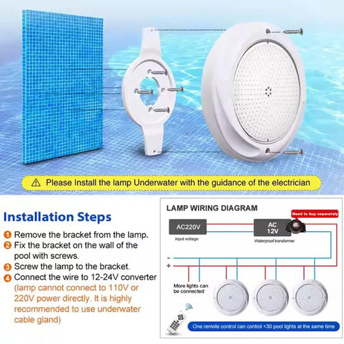 35W RGB LED Underwater Pool Light – IP68 Remote-Controlled Lighting