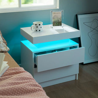 Cubehom LED Nightstand Set of 2 – Modern Bedside Tables with Drawers