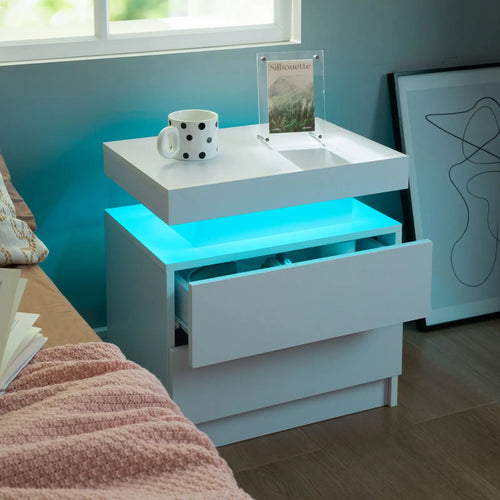 Cubehom LED Nightstand Set of 2 – Modern Bedside Tables with Drawers