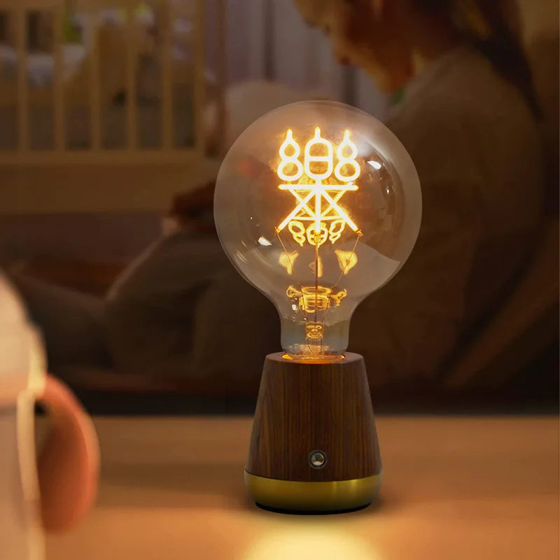 Portable rechargeable retro walnut desk lamp, bedside bedroom night lamp, charging desk lamp