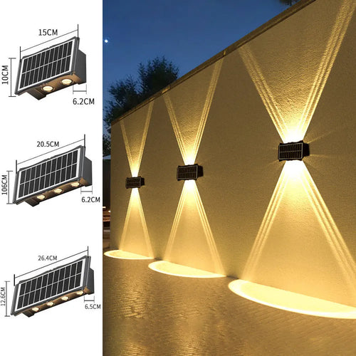 Solar LED Wall Light Outdoor Waterproof – Up & Down Lighting High Brightness Garden Lamp (4/6/8 LED