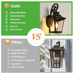 14″ Outdoor Wall Lanterns (2-Pack) – Black Waterproof Vintage Sconces