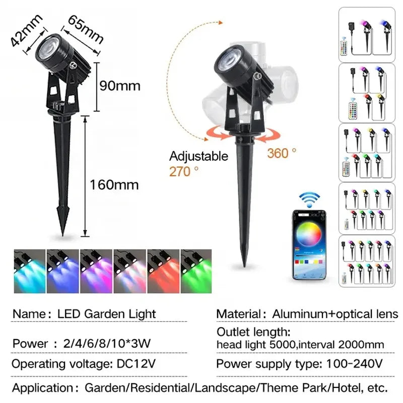 Smart RGB Landscape Light LED Garden Lamp Waterproof APP Control 16 Million Colors Outdoor Yard Lawn Spotlights
