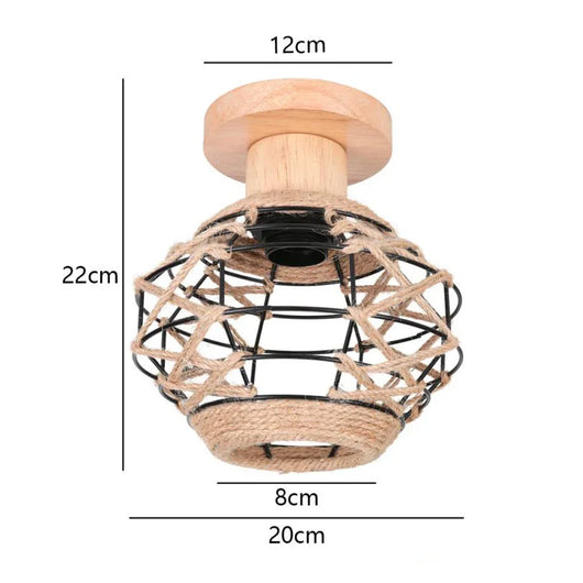 Modern Japanese Style Wood & Iron Ceiling Light – Vintage Cage Design