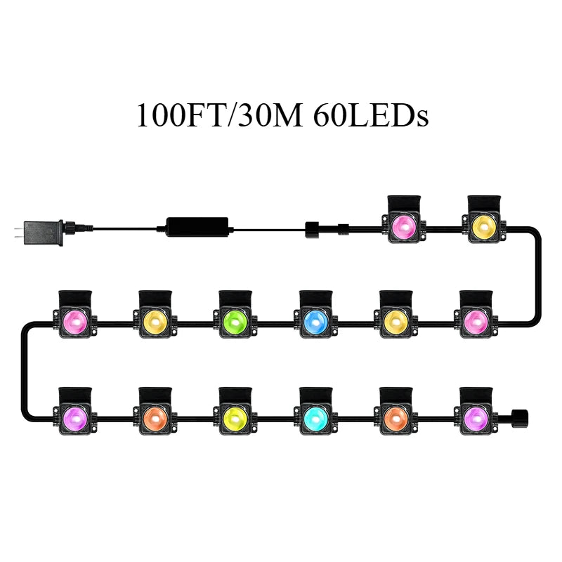 Smart Outdoor Light String 300 Ft RGBIC Outdoor Light With 16 Million Dimmable Warm White LED Bulbs Application &nbsp;Control garden