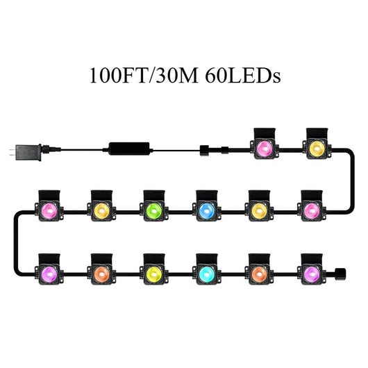 Smart RGBIC Outdoor String Lights – 300 ft App-Controlled Garden Lighting