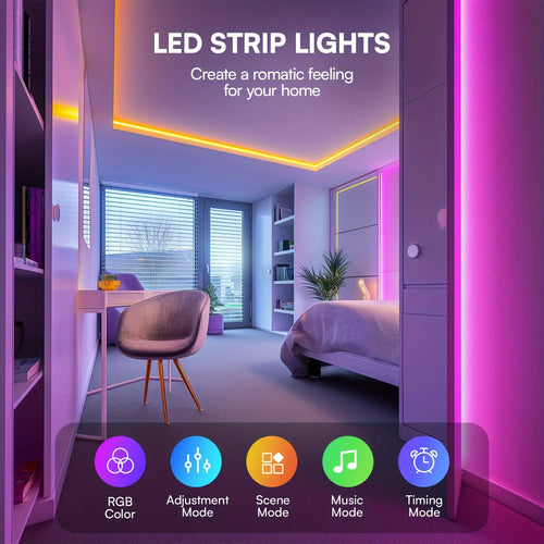 200FT Bluetooth RGB LED Strip Lights with APP & 24-Key Remote Control