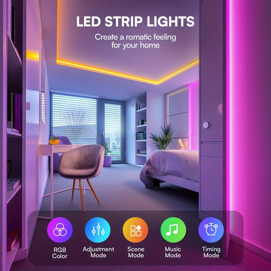 200FT Bluetooth RGB LED Strip Lights with APP & 24-Key Remote Control