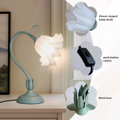 Vintage Floral Bedside Lamp – Adjustable LED Table Light (Green)