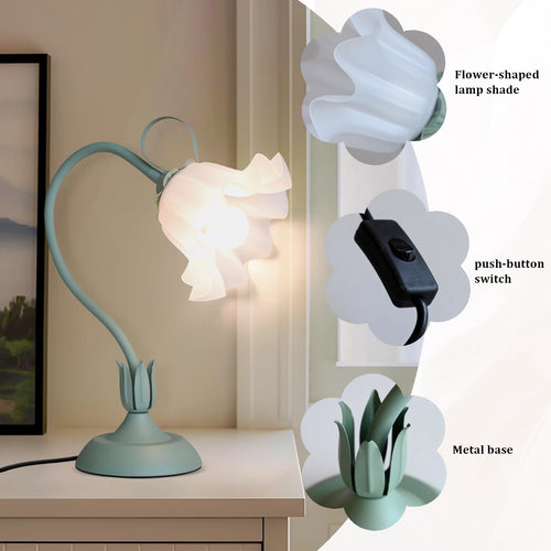 Vintage Floral Bedside Lamp – Adjustable LED Table Light (Green)