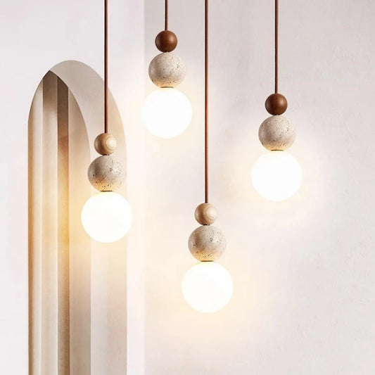 Cream Style Pendant Lamp Bedroom Bedside Led Chandelier Stone Wood Light Designer Bauhaus Medieval Restaurant Bar Small Lights