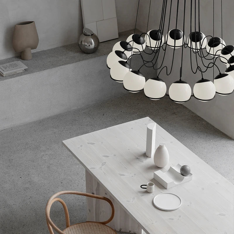 Simple White Glass Ball Chandelier