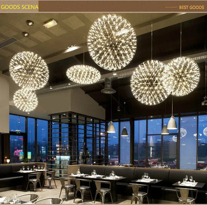 Modern Brief Loft Spark Ball LED Chandelier Fixture Firework Ball Stainless Steel Pendant Lamp for Home Decor Lighting 110-240V