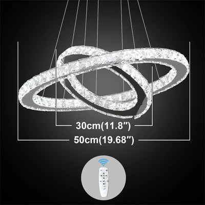 Modern Crystal Rings LED Chandelier Indoor Luxury Ceiling Lamp Dimming &amp; Remote Control Pendant Lighting Chrome Lustre Fixtures