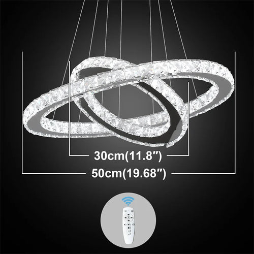 Modern Crystal Rings LED Chandelier Indoor Luxury Ceiling Lamp Dimming &amp; Remote Control Pendant Lighting Chrome Lustre Fixtures