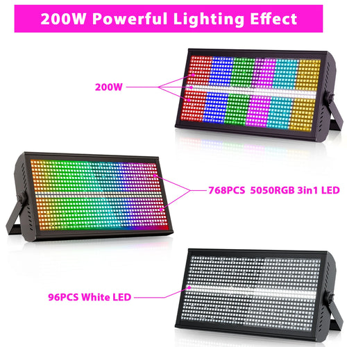 6-Pack 200W RGBW LED Strobe Stage Lights with 48+8 Segment Effects & Flight Case for DJ, Concert & Event Lighting