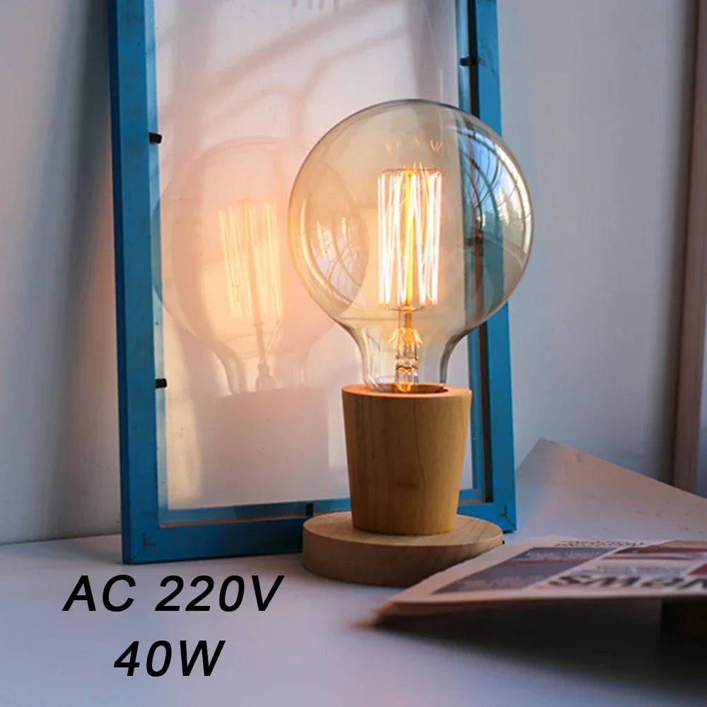 Modern Wood Table Lamp Retro E27 Desktop Decorative Light Indoor Art Lamp Living Room Bedroom Decoration Wood Light Base