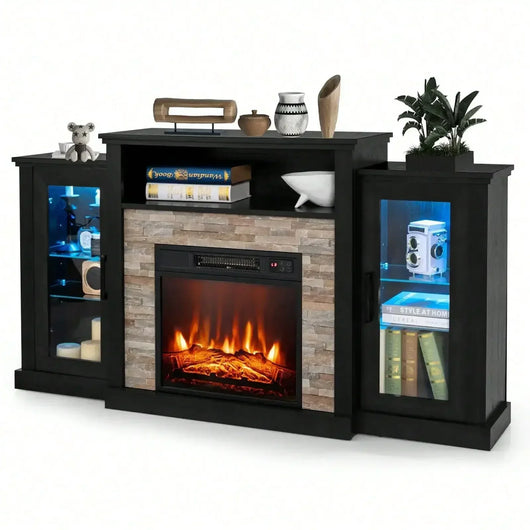 Fireplace TV Stand with LED Lights – 18″ Electric Fireplace for TVs up to 65″