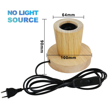 Modern Wood Table Lamp Retro E27 Desktop Decorative Light Indoor Art Lamp Living Room Bedroom Decoration Wood Light Base
