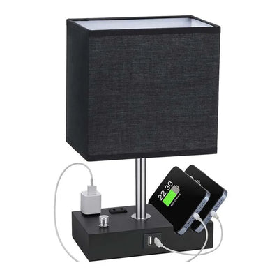 USB Modern Knob Switch Charging Dimmable Touch Control Table Lamp with Fabric Lampshade Decorative Night Light