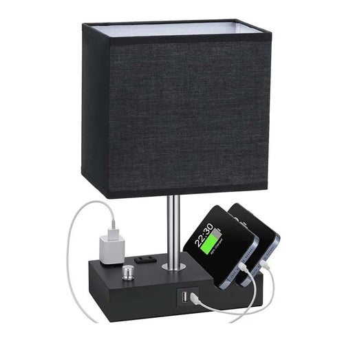 USB Modern Knob Switch Charging Dimmable Touch Control Table Lamp with Fabric Lampshade Decorative Night Light