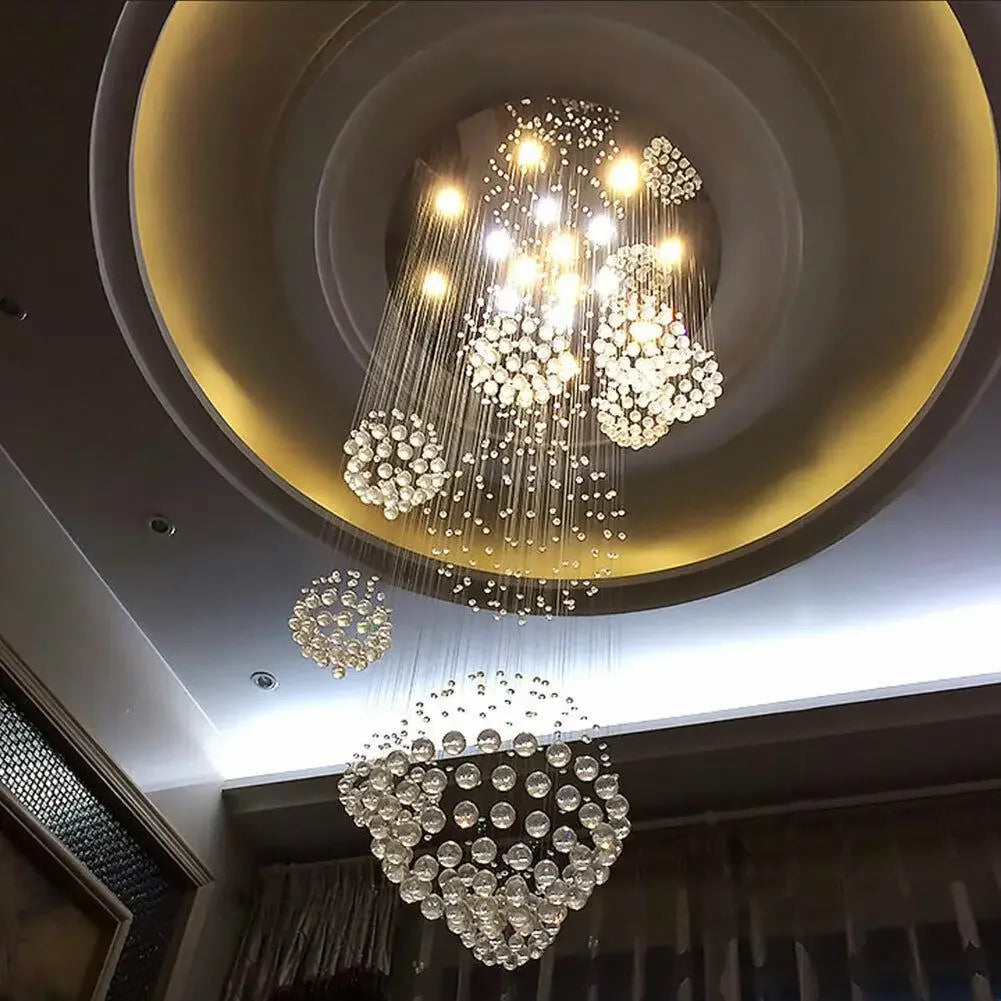 Luxury Crystal Rain Drop Spiral Pendant Lamp Ceiling Chandelier Dia 31.5 inch Stair Lobby Hall Chandelier LED