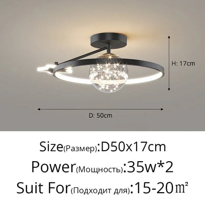 Nordic Luxury Starry LED Ceiling Lamp Is Used For the Bedroom, Living Room, and Kitchen. Golden White Black Remote Control Home Decoration
